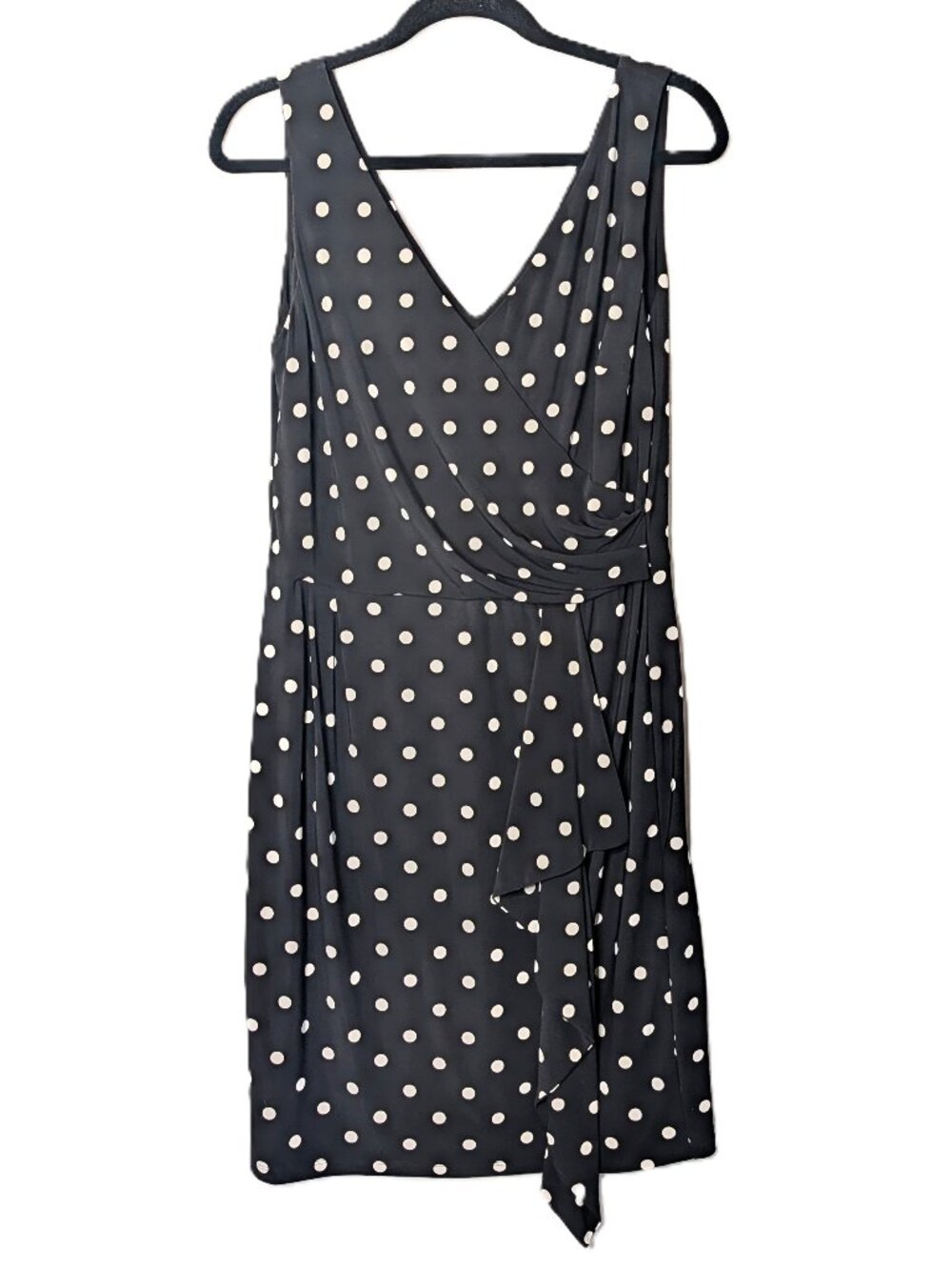 Lauren Ralph Lauren Polka Dot Ruched Sleeveless Sheath Dress Black 12